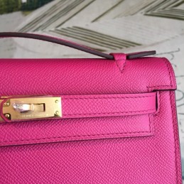 Replica Hermes Pink Kelly Pochette Smooth Leather Bag