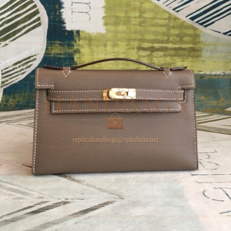 Replica Hermes Tan Kelly Pochette Textured Leather Bag