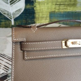 Replica Hermes Tan Kelly Pochette Textured Leather Bag