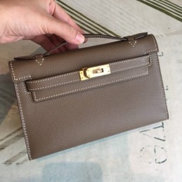 Replica Hermes Tan Kelly Pochette Textured Leather Bag