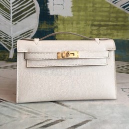 Replica Hermes White Kelly Pochette Gold Hardware Bag