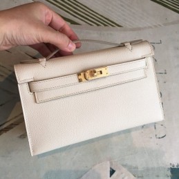 Replica Hermes White Kelly Pochette Gold Hardware Bag