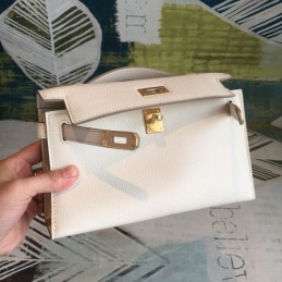 Replica Hermes White Kelly Pochette Gold Hardware Bag