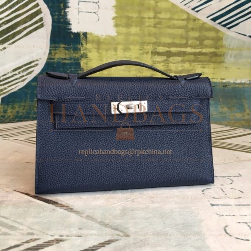 Replica Hermes Navy Blue Kelly Pochette Bag