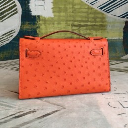 Replica Hermes Orange Ostrich Leather Kelly Pochette Bag