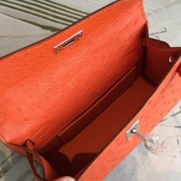 Replica Hermes Orange Ostrich Leather Kelly Pochette Bag