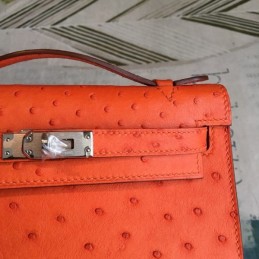 Replica Hermes Orange Ostrich Leather Kelly Pochette Bag