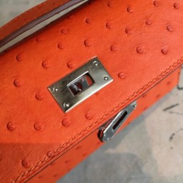Replica Hermes Orange Ostrich Leather Kelly Pochette Bag
