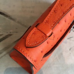 Replica Hermes Orange Ostrich Leather Kelly Pochette Bag