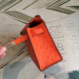 Replica Hermes Orange Ostrich Leather Kelly Pochette Bag