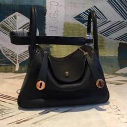 Replica Hermes Black Lindy 30 Gold Hardware Bag