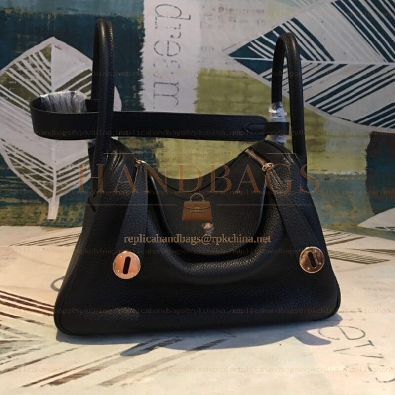 Replica Hermes Black Lindy 30 Gold Hardware Bag