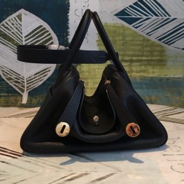 Replica Hermes Black Lindy 30 Gold Hardware Bag