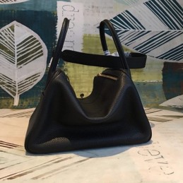 Replica Hermes Black Lindy 30 Gold Hardware Bag