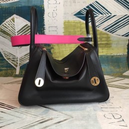 Replica Hermes Black Lindy 30 Textured Leather Bag