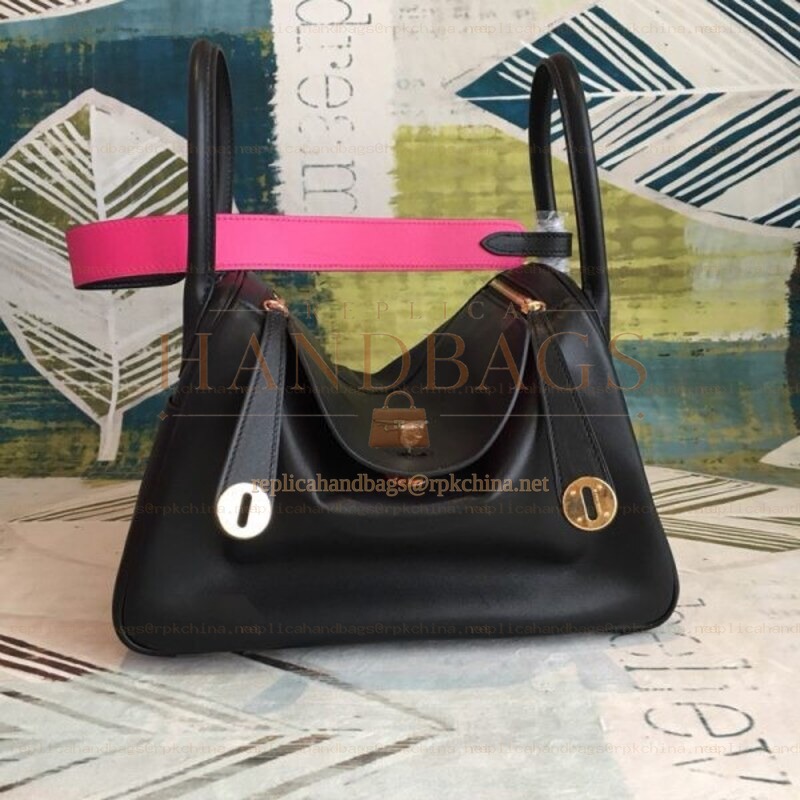 Replica Hermes Black Lindy 30 Textured Leather Bag