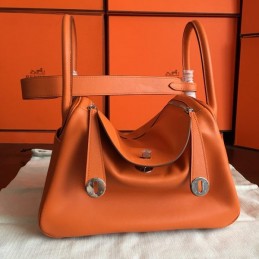Replica Hermes Orange Lindy 30 Palladium Hardware Bag