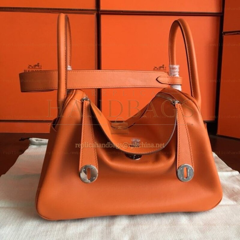 Replica Hermes Orange Lindy 30 Palladium Hardware Bag