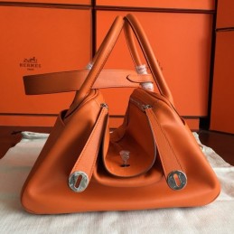 Replica Hermes Orange Lindy 30 Palladium Hardware Bag