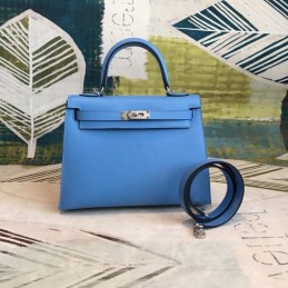 Replica Hermes Blue Kelly 25 Smooth Leather Bag