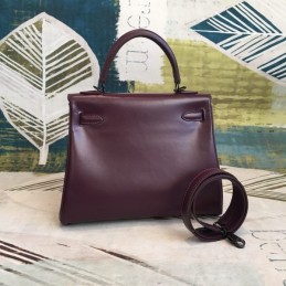 Replica Hermes Burgundy Kelly 25 Textured Leather Bag