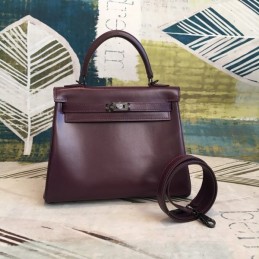 Replica Hermes Burgundy Kelly 25 Textured Leather Bag