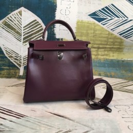 Replica Hermes Burgundy Kelly 25 Textured Leather Bag
