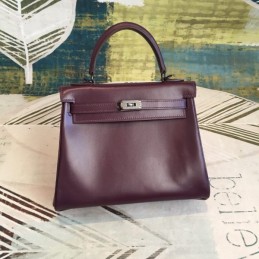 Replica Hermes Burgundy Kelly 25 Textured Leather Bag