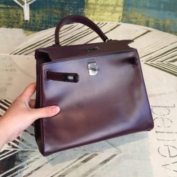 Replica Hermes Burgundy Kelly 25 Textured Leather Bag