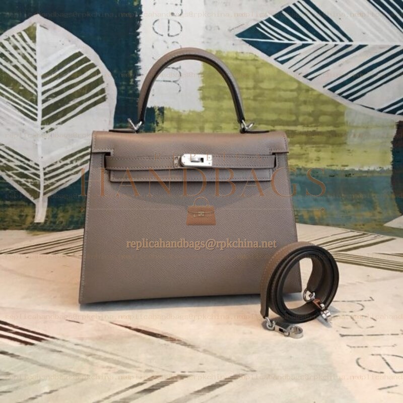 Replica Hermes Taupe Kelly 25 Palladium Hardware Bag