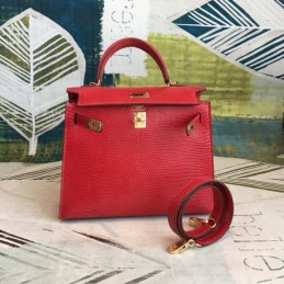 Replica Hermes Red Kelly 25 Textured Leather Bag