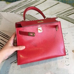 Replica Hermes Red Kelly 25 Textured Leather Bag