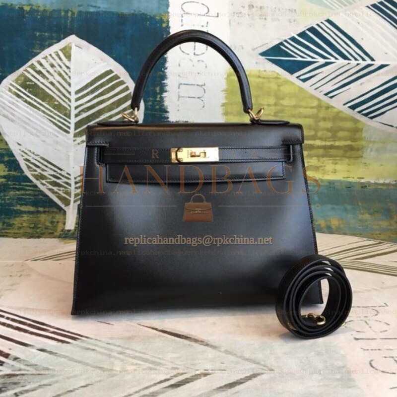 Replica Hermes Black Kelly 28 Smooth Leather Bag