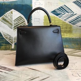 Replica Hermes Black Kelly 28 Smooth Leather Bag