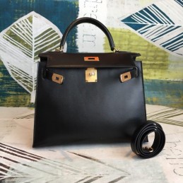 Replica Hermes Black Kelly 28 Smooth Leather Bag