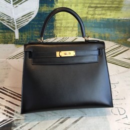 Replica Hermes Black Kelly 28 Smooth Leather Bag