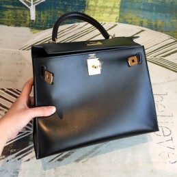 Replica Hermes Black Kelly 28 Smooth Leather Bag