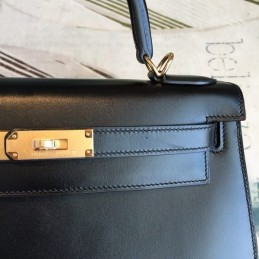 Replica Hermes Black Kelly 28 Smooth Leather Bag