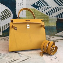Replica Hermes Yellow Kelly 28 Gold Hardware Bag