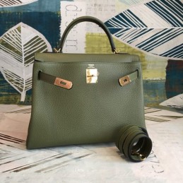 Replica Hermes Olive Green Kelly 32 Shoulder Strap Bag