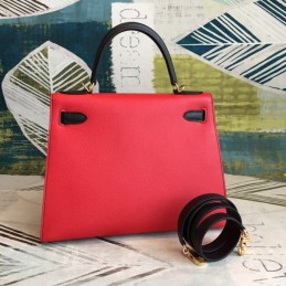Replica Hermes Red Black Kelly 25 Gold Hardware Bag