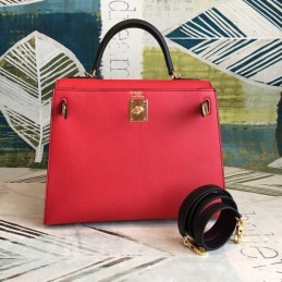 Replica Hermes Red Black Kelly 25 Gold Hardware Bag
