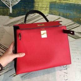 Replica Hermes Red Black Kelly 25 Gold Hardware Bag