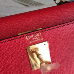 Replica Hermes Red Black Kelly 25 Gold Hardware Bag