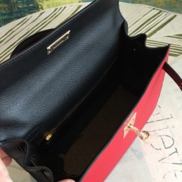 Replica Hermes Red Black Kelly 25 Gold Hardware Bag