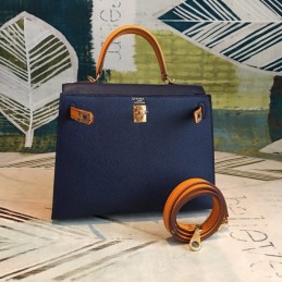 Replica Hermes Navy Orange Kelly 25 Contrast Stitch Bag