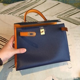 Replica Hermes Navy Orange Kelly 25 Contrast Stitch Bag