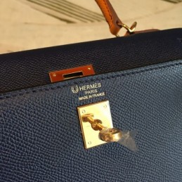 Replica Hermes Navy Orange Kelly 25 Contrast Stitch Bag