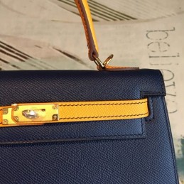 Replica Hermes Navy Orange Kelly 25 Contrast Stitch Bag