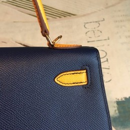 Replica Hermes Navy Orange Kelly 25 Contrast Stitch Bag